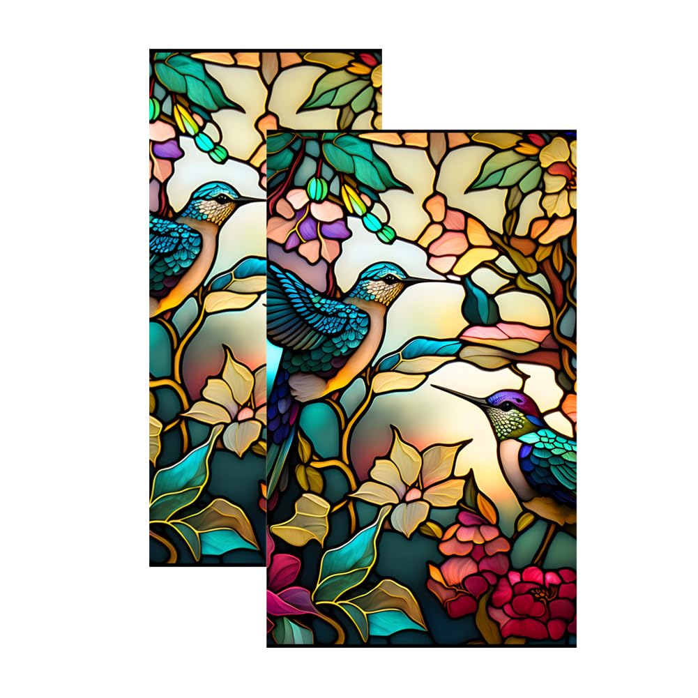 Film de protection solaire Garvee pour fenêtres, style rétro, en PVC auto-adhésif, motif colibri et fleurs, 60 x 100 cm.