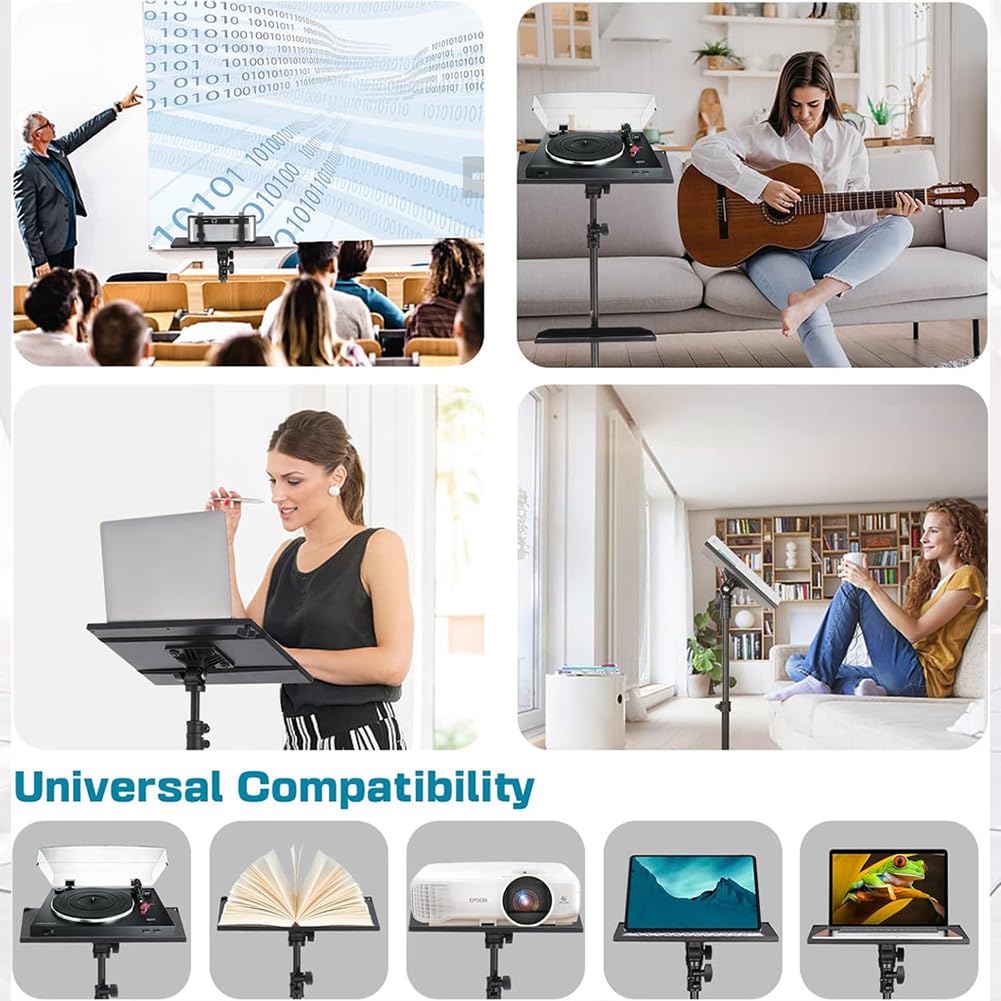 Support de projecteur Garvee avec support pour ordinateur portable réglable en hauteur (66-160 cm), trépied en métal robuste, antidérapant et pliable, idéal pour le bureau, la scène et le studio, noir.