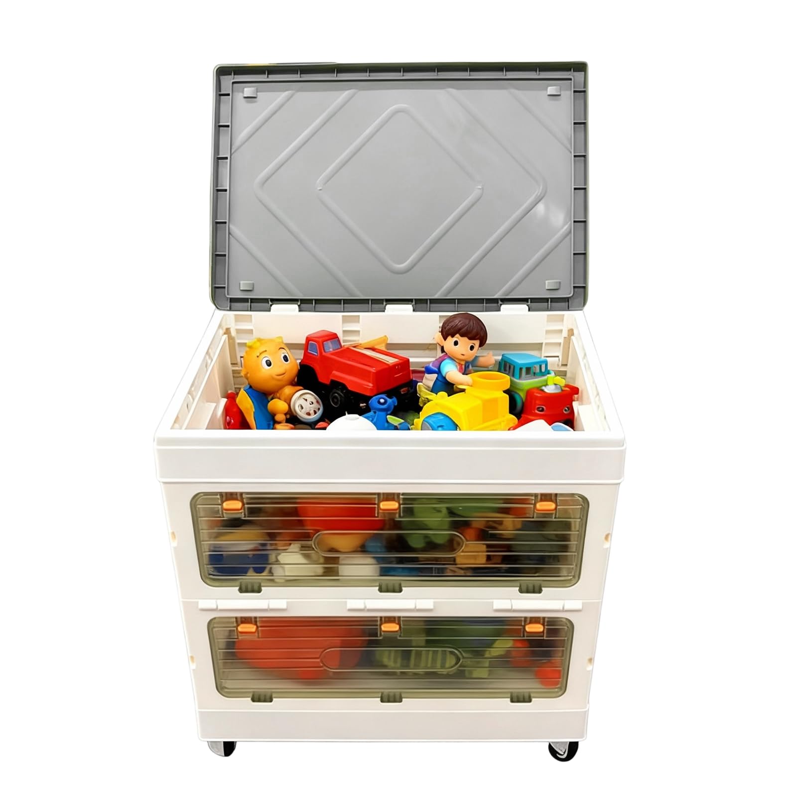 Boîte de rangement pliable Garvee 135 L avec couvercle et roulettes, idéale pour la chambre et le bureau. Robuste, empilable et facile à déplacer. Couleur : grise.