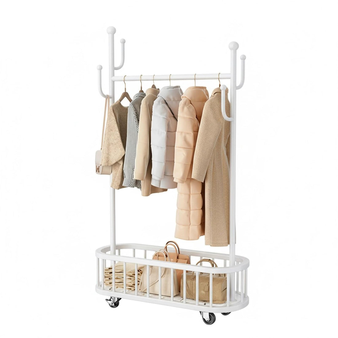 Portant à vêtements roulant Garvee avec structure en métal, roulettes pivotantes à 360°, grand panier pour chambres et boutiques, robuste et polyvalent, noir, hauteur 175 cm (68,9 pouces).