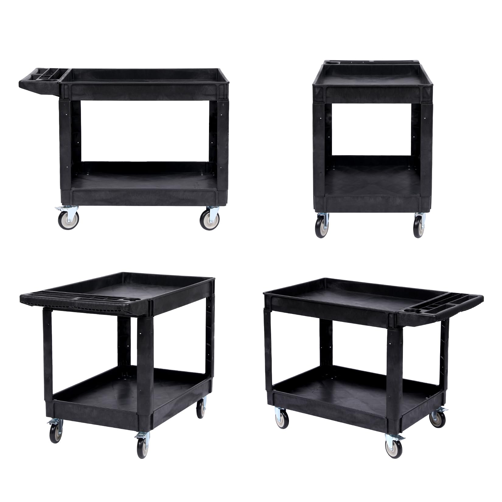 Chariot utilitaire Garvee à 2 niveaux, capacité de charge de 250 kg, roues pivotantes à 360°, plastique PEHD, poignée ergonomique pour entrepôt, atelier, garage, noir