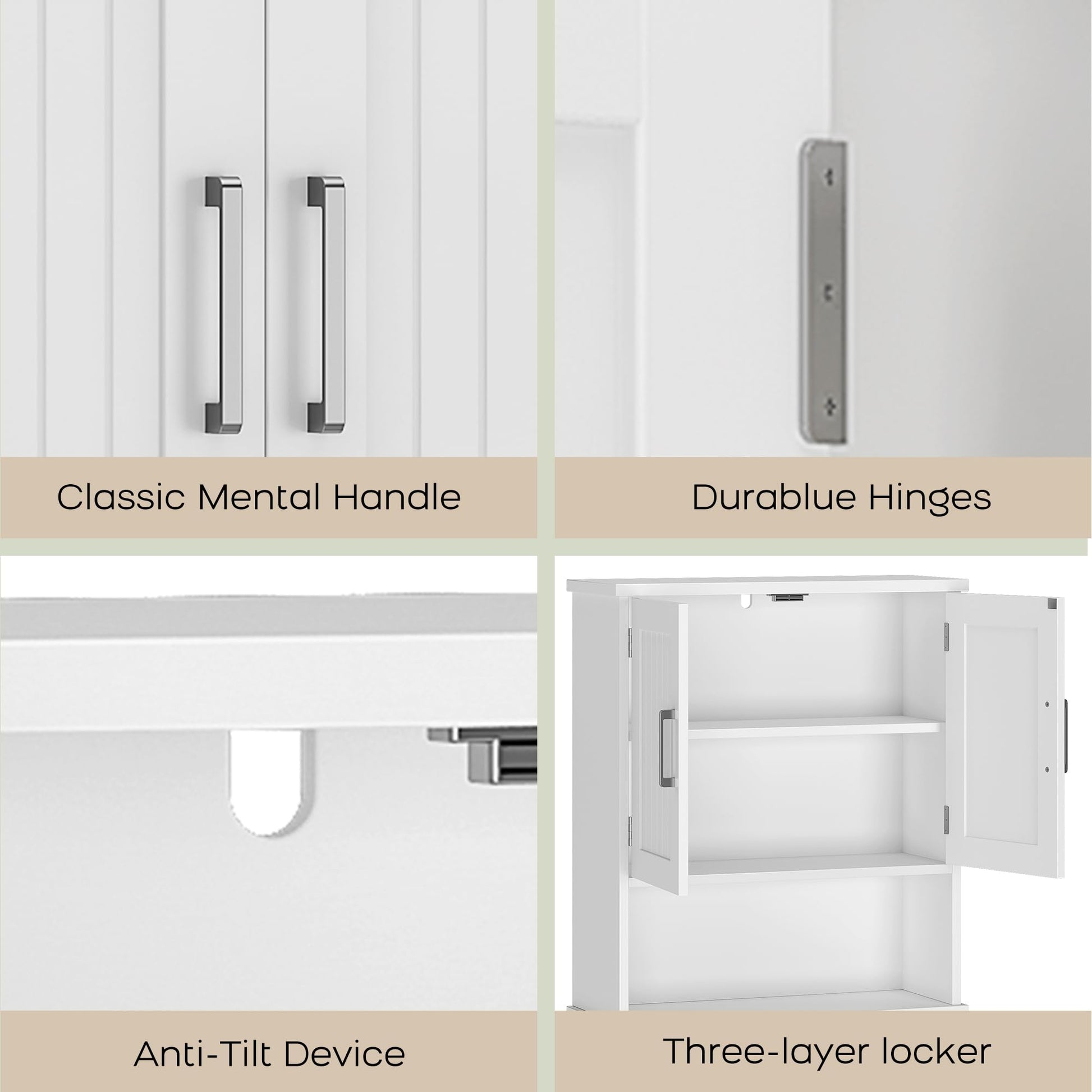 Meuble de rangement Garvee à suspendre au-dessus des toilettes, en MDF avec double porte et protection anti-basculement, pour salle de bain et buanderie, blanc, gain de place, polyvalent
