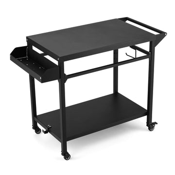 Chariot de barbecue d'extérieur Garvee avec support pour four à pizza, 4 roues et verrou, acier thermolaqué, grand espace de rangement, porte-bouteille de gaz pour le jardin et le camping, 105 x 50 x 81 cm, noir