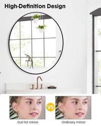 Miroir rond Garvee 32 pouces HD, cadre en métal noir mat écologique, pour salle de bain, salon ou couloir