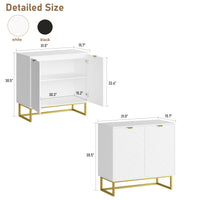 Buffet moderne Garvee, portes à chevrons de 80 cm, poignées dorées, étagère réglable, bois et métal, polyvalent pour salle à manger et couloir.