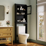 Garvee étagère de salle de bain compacte sur WC, tablettes réglables, porte en verre, MDF résistant à l'eau, design moderne, noir - Noir