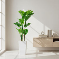 Plante Monstera artificielle Garvee de 1,37 m avec pot blanc pour intérieur et extérieur, branches ajustables, polyester et plastique, entretien facile, vert hyperréaliste
