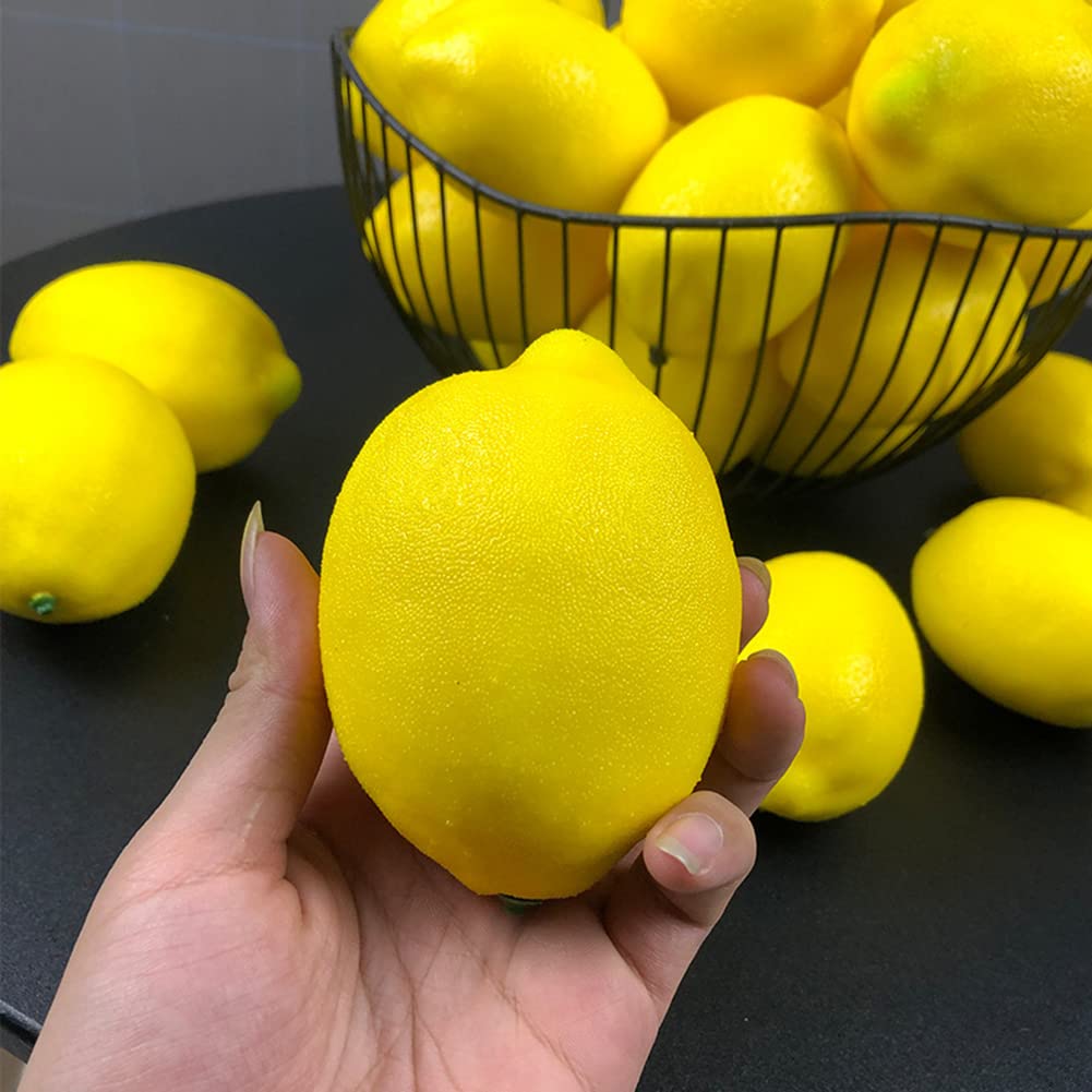 Garvee Lot de 12 citrons artificiels jaunes en plastique pour la décoration de la cuisine et des fêtes, réalistes et durables