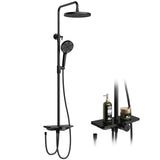 Garvee Colonne de douche réglable 3 sections en acier inoxydable 201, pommeau 24,5 cm, douchette 3 jets, design concave en TPR, noir, salle de bain moderne - Noir