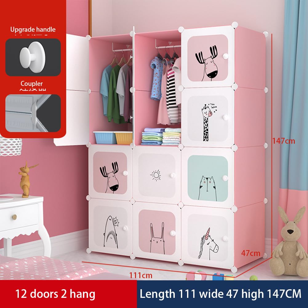 Organisateur de garde-robe modulaire Garvee pour enfants, 12 cubes, rose, à monter soi-même, pour chambre et couloir, gain de place, robuste et polyvalent