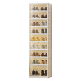 Étagère à chaussures pliable Garvee à 9 niveaux avec portes transparentes empilables, idéale pour l'entrée et le salon. Robuste, facile à nettoyer et équipée de roulettes. Couleur : marron. - Transparent