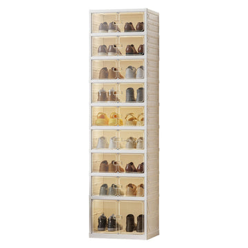 Étagère à chaussures pliable Garvee à 9 niveaux avec portes transparentes empilables, idéale pour l'entrée et le salon. Robuste, facile à nettoyer et équipée de roulettes. Couleur : marron.