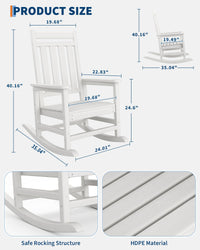 Garvee Fauteuil Adirondack à bascule en PEHD effet bois, dossier haut, résistant aux intempéries, charge 172 kg, blanc, jardin et terrasse