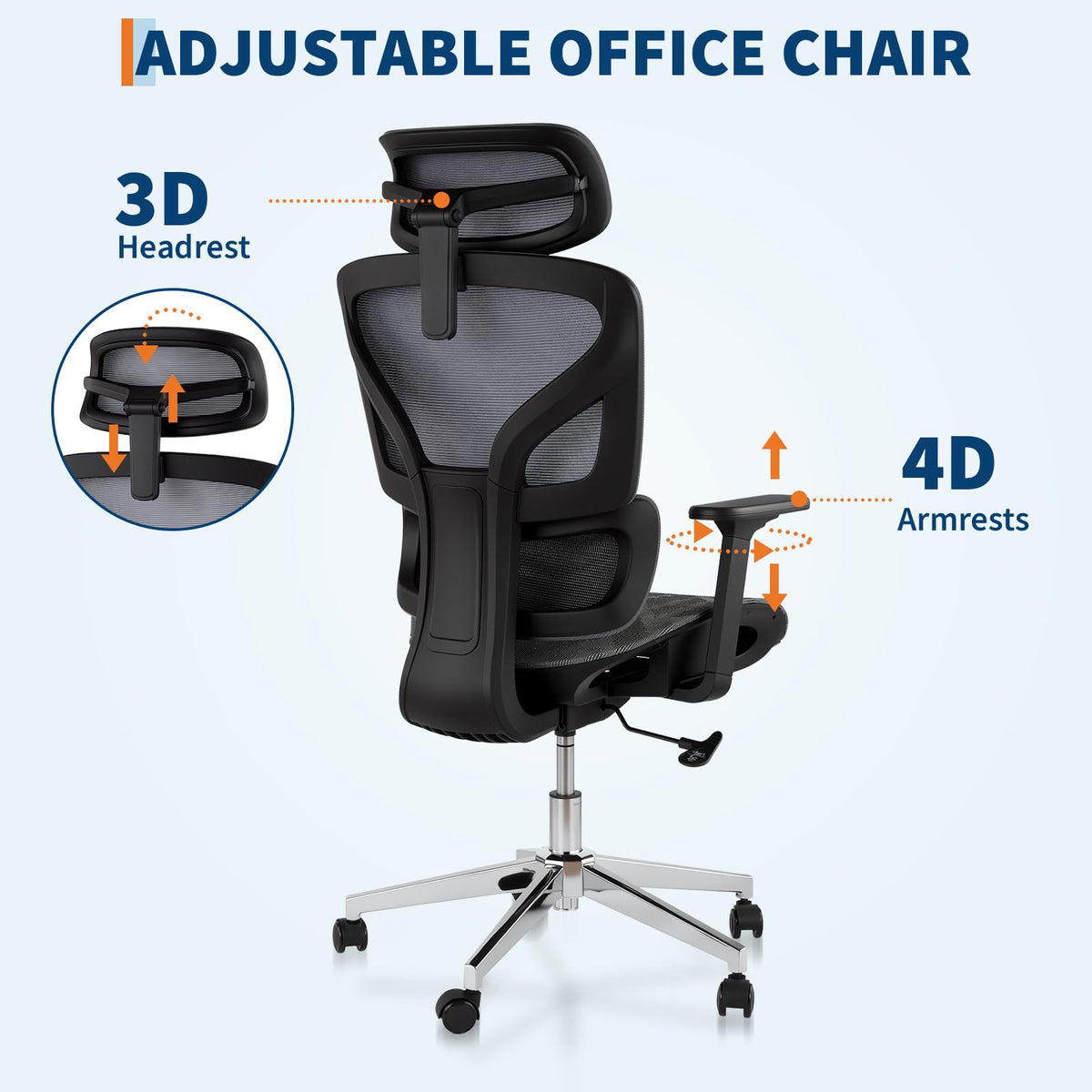 Chaise de bureau ergonomique Garvee avec tissu mesh respirant, accoudoirs 3D, hauteur d'assise réglable, repose-pieds en acier, inclinaison à 135°, grise, idéale pour le bureau et le gaming.