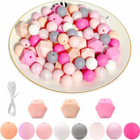 Ensemble de 95 perles en silicone Garvee, couleurs assorties, comprenant 80 perles rondes (15 mm) et 15 perles polygonales (17 mm) pour la création de bijoux et de porte-clés, avec un cordon de 2 m.