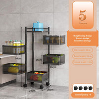 GARVEE Chariot de rangement rotatif 5 niveaux en acier carbone, 4 roulettes, pour cuisine, salon, chambre d’enfant, fruits et jouets, noir