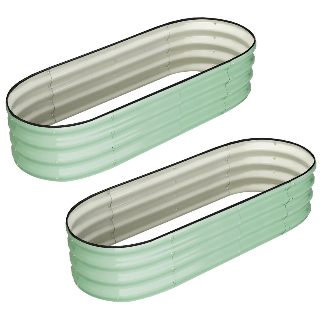 Jardinière surélevée ovale Garvee 137 x 61 x 30 cm, en acier galvanisé antirouille, base ouverte, sans outil, verte, pour jardin et terrasse.