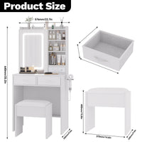 GARVEE Coiffeuse avec miroir LED et tabouret rembourré, 3 modes d’éclairage, charge intégrée et grands rangements, idéale pour chambre, blanc