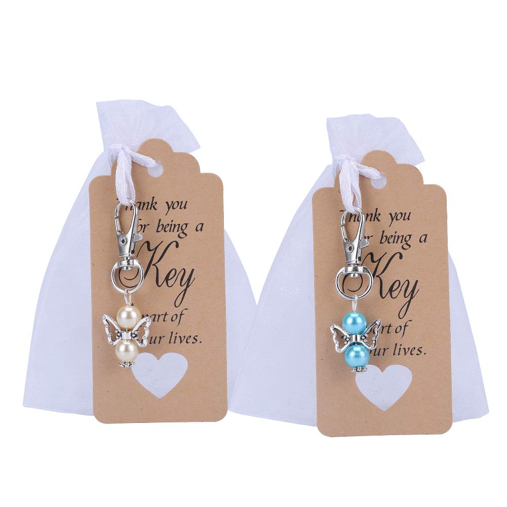 Ensemble de 20 porte-clés ange gardien Garvee avec perles, alliage de zinc, pochette en organza, idéal pour une baby shower ou un mariage, 5,3 cm, transparent