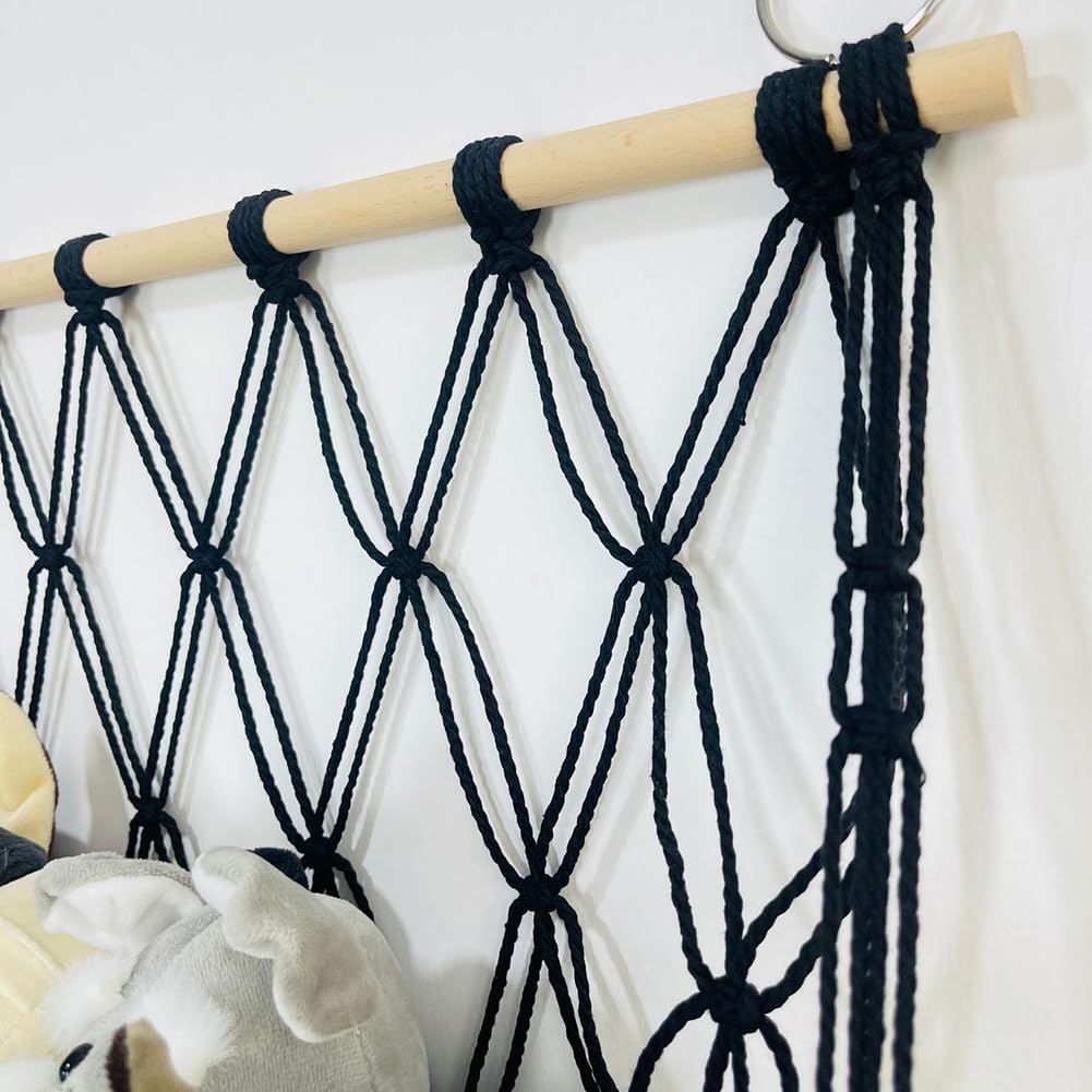 Organisateur de peluches suspendu Garvee en macramé avec hauteur réglable pour chambre d'enfant, hamac en filet, blanc