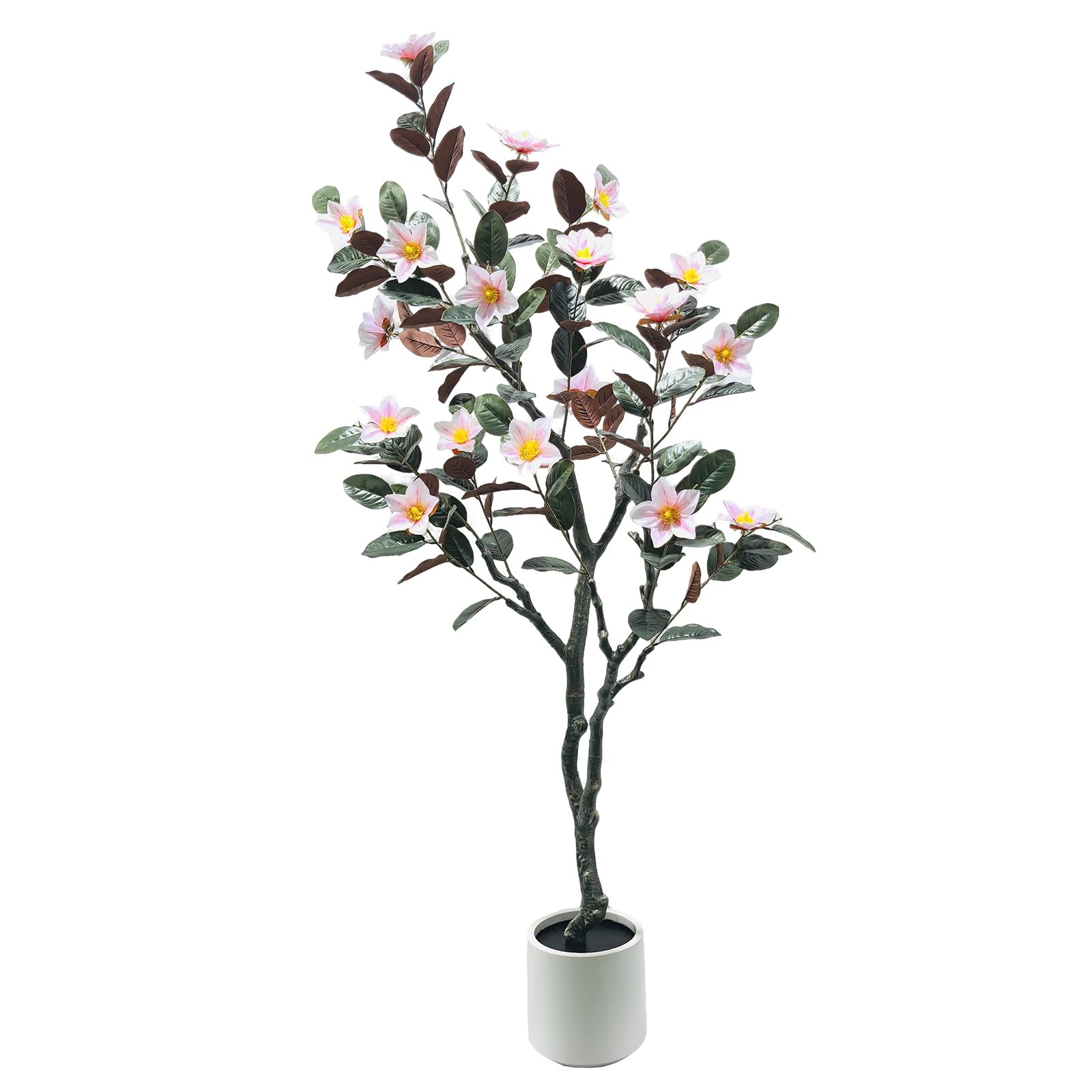 Magnolia artificiel Garvee de 1,80 m avec fleurs et feuilles épanouies, pot robuste pour salon et bureau, vert