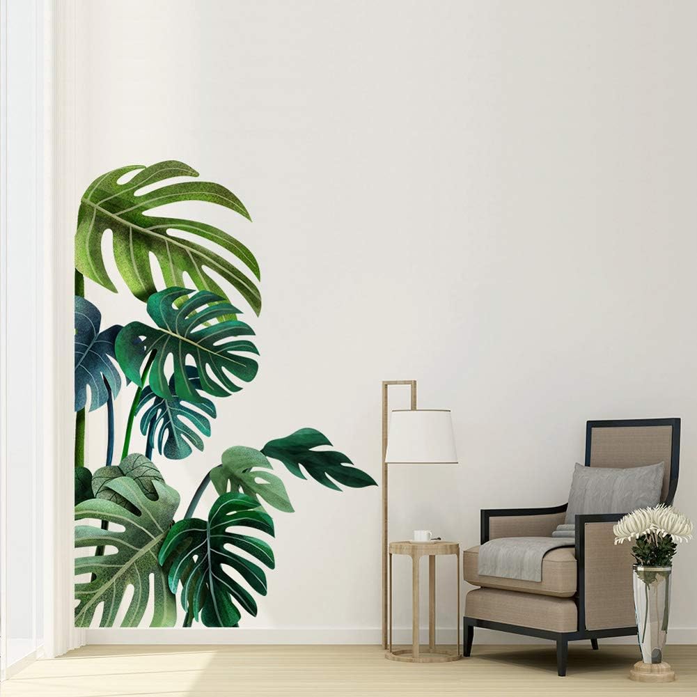 Stickers muraux autocollants Garvee à motifs de feuilles vertes tropicales pour chambre d'enfant, salon, chambre à coucher, salle de bain, bureau, fenêtre, variante droite