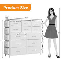 Commode Garvee blanche à 12 tiroirs en tissu avec poches latérales pour chambre et salon, robuste, légère et polyvalente