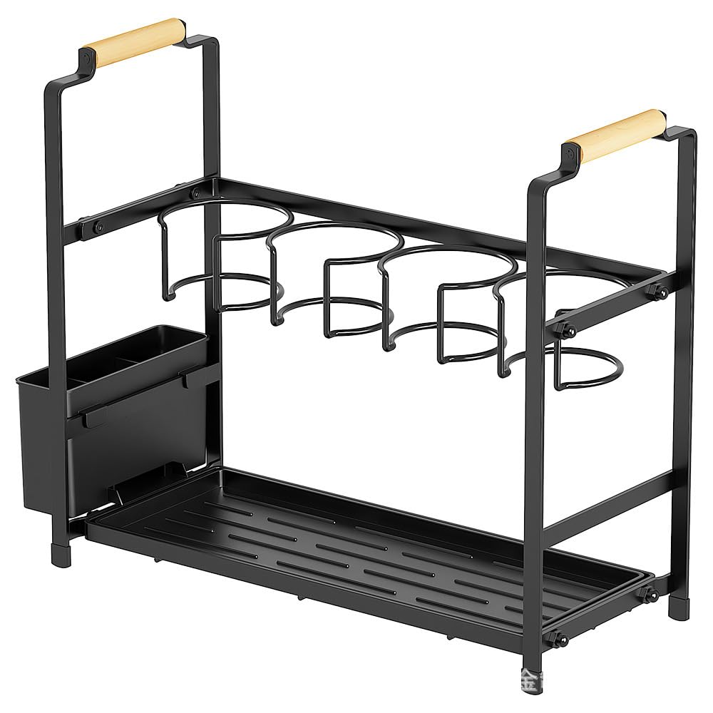 Organisateur de bouteilles d'eau Garvee, porte-gobelets à double niveau, étagère de rangement en acier au carbone avec tablette pour petites cuisines et plans de travail, noir, compact