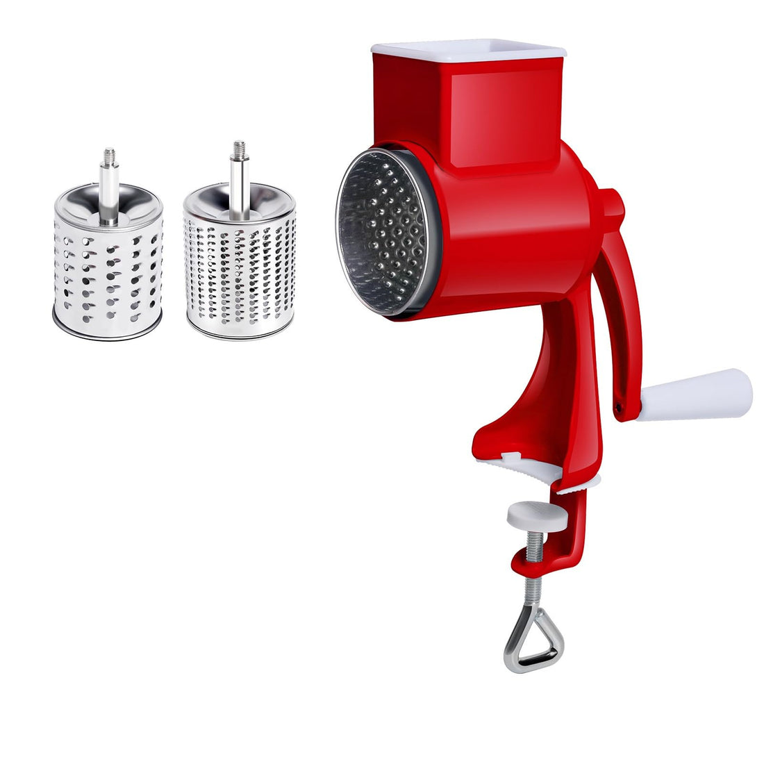 Râpe à tambour Garvee en acier inoxydable avec manivelle - Multifonctionnelle pour noix, fromage et épices, rouge, pour la cuisine