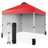 Garvee Tente pliant 3×3m Canopy, Toile Polyester Imperméable, 2 Murs Latéraux, Camping et Événements, Sac à Roulettes, Sacs de Sable - Rouge
