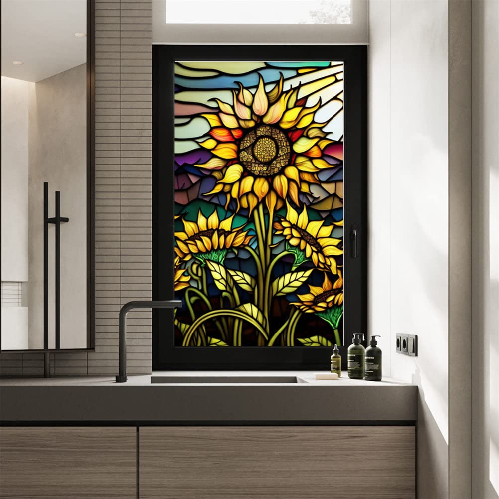 Film adhésif pour vitres Garvee, motif tournesol, adhérence statique, protection UV, 60 x 100 cm, pour la maison et le bureau