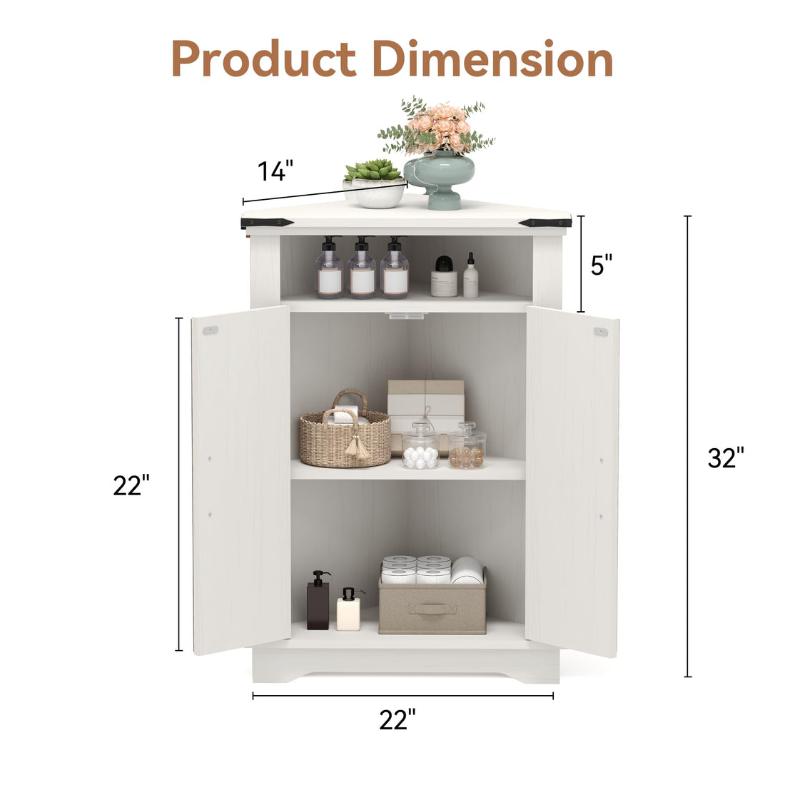 Garvee meuble de salle de bain d'angle avec portes coulissantes de style grange, étagères réglables, bois MDF, blanc, pour petits espaces, robuste et polyvalent