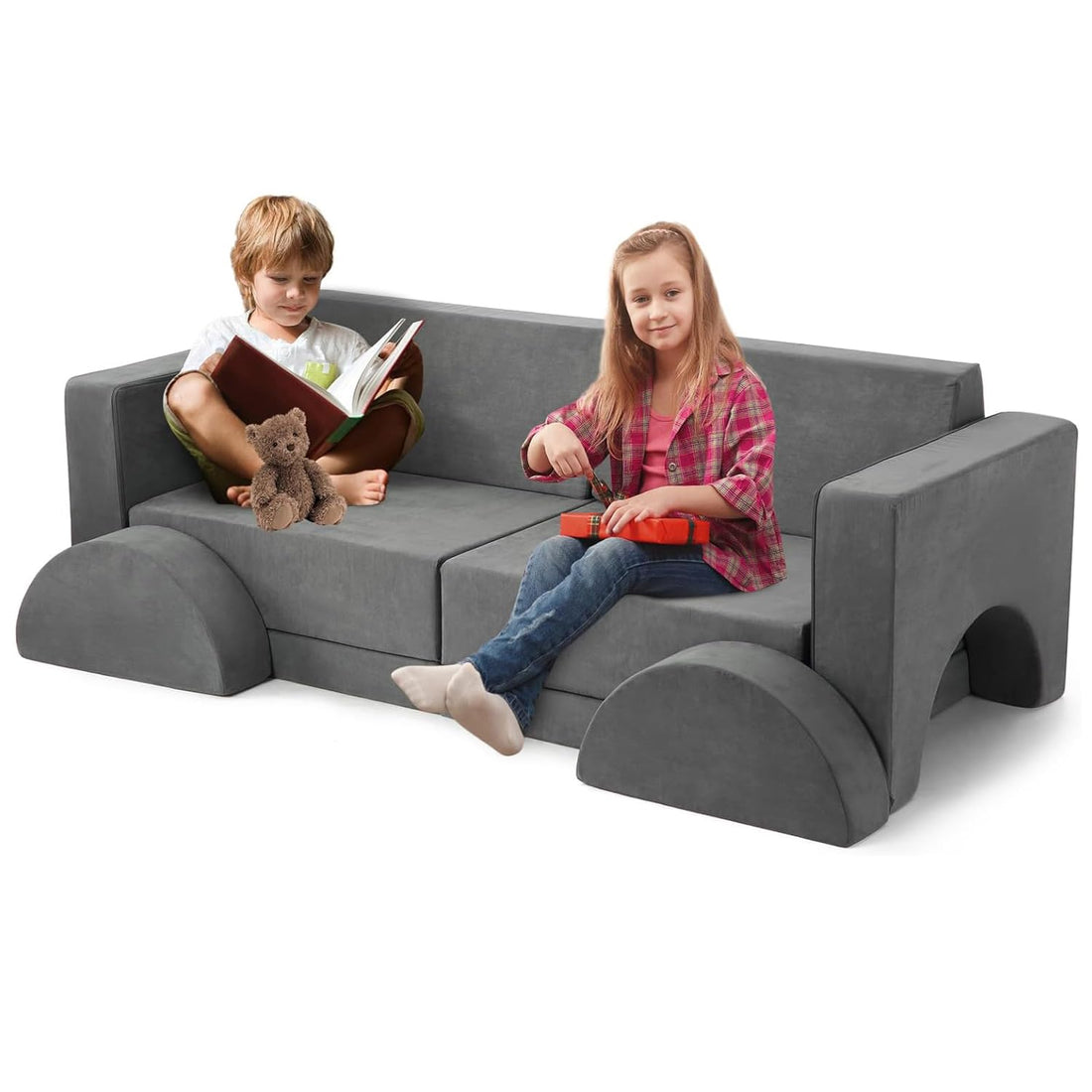 Canapé de jeu pour enfants Garvee, canapé modulaire 8 pièces, housse amovible en microfibre gris foncé, salle de jeux