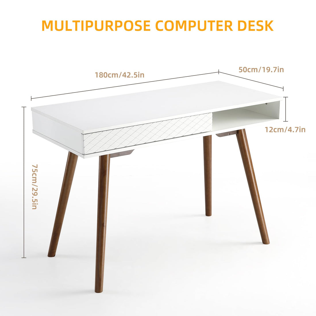 Garvee bureau moderne blanc avec tiroirs pour bureau et chambre à coucher, 108 × 50 × 75 cm, bois