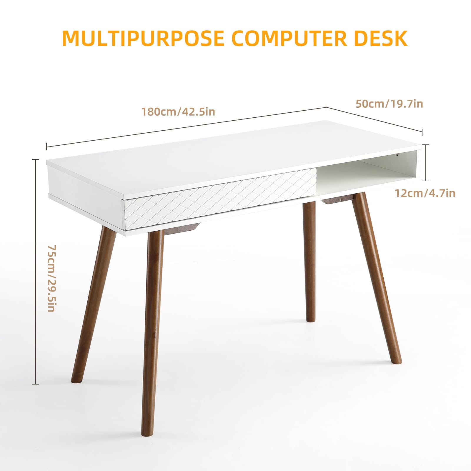 Bureau moderne blanc Garvee avec tiroirs pour bureau et chambre à coucher, 108 x 50 x 75 cm, bois