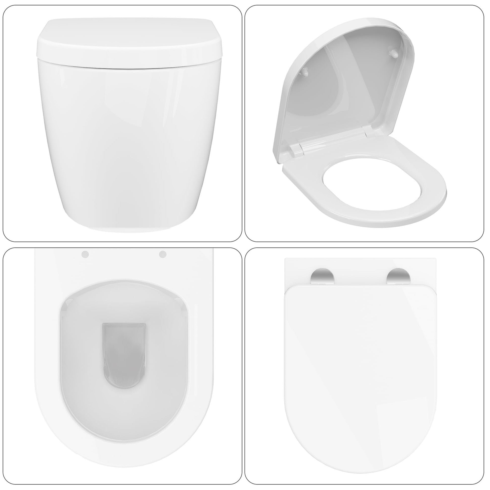 Abattant WC suspendu GARVEE, forme en D, 51 cm, blanc | Céramique, fermeture amortie | Pour salles de bains modernes