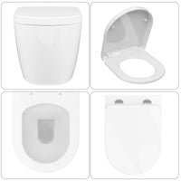 Abattant WC suspendu GARVEE, forme en D, 51 cm, blanc | Céramique, fermeture amortie | Pour salles de bains modernes