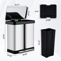 Poubelle de cuisine Garvee 2 x 36 L avec système de tri des déchets, en acier inoxydable, à pédale, double compartiment, sans contact et silencieuse, couleur argent.