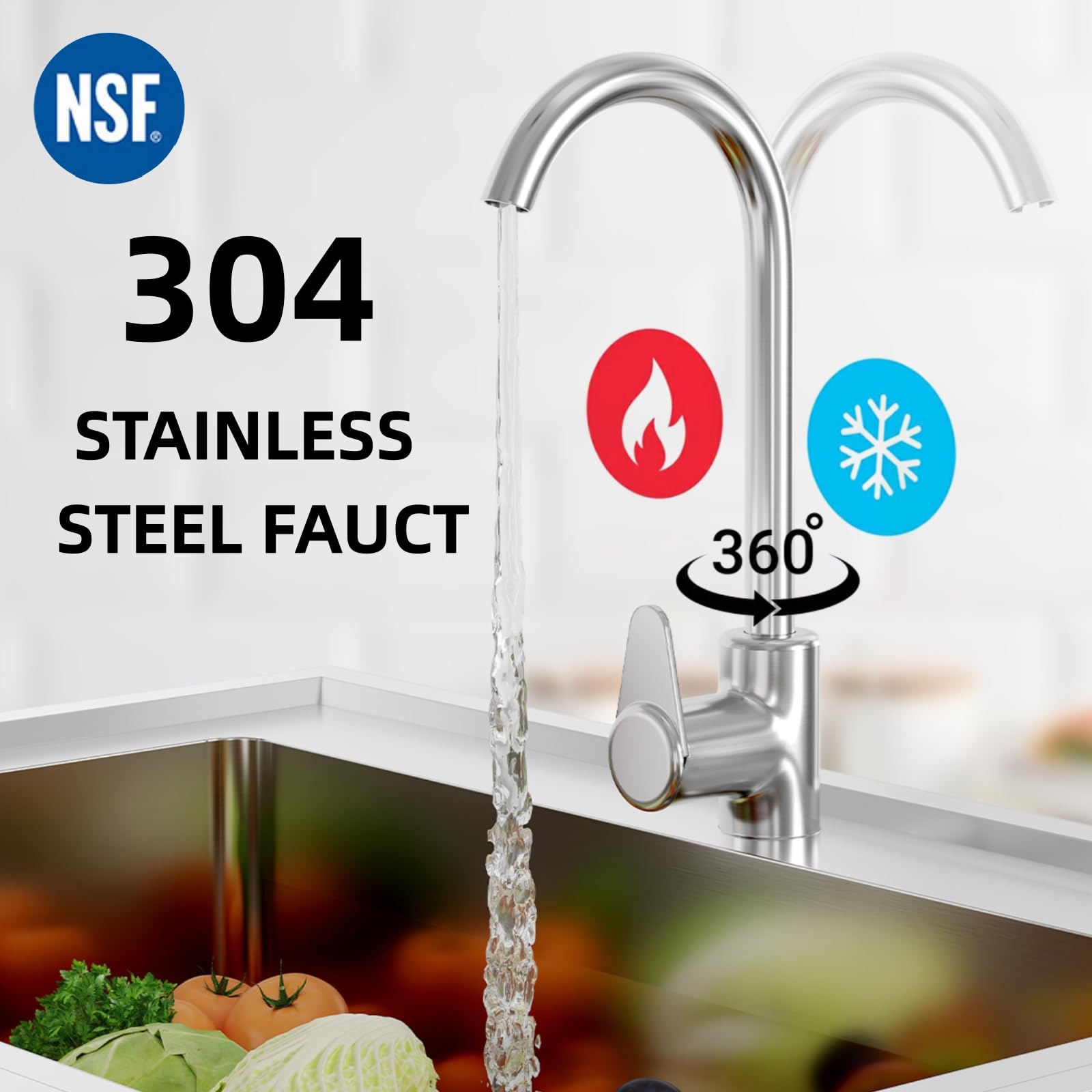 Garvee Évier sur Pied Inox 304 Double Bac avec Robinet Pivotant 360°, Évier de Cuisine Extérieur, Acier Poli, 99 × 50 cm