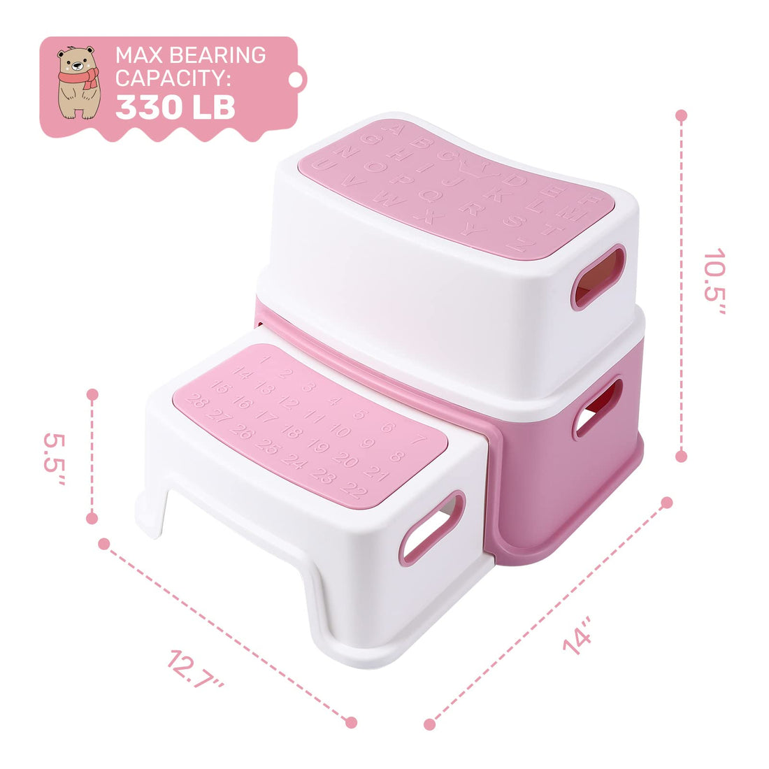 Marchepied enfant Garvee, 2 marches, en polypropylène, antidérapant et stable, pour salle de bain, cuisine, évier, rose