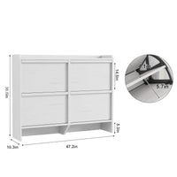 Garvee Meuble à chaussures 4 tiroirs abattants, MDF blanc, 120 × 26 × 93 cm, étagères réglables pour entrée et salon