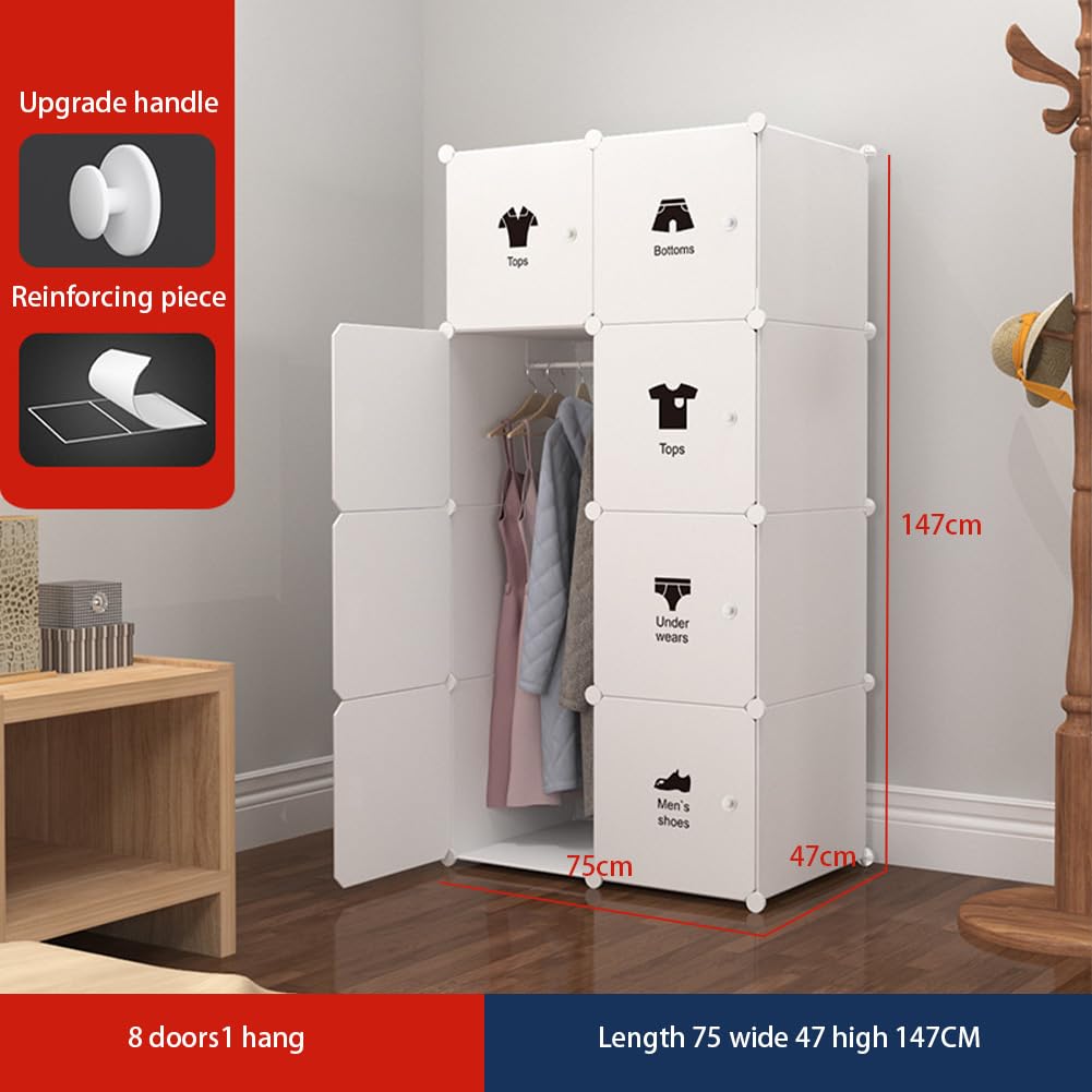 Armoire Garvee composée de 8 cubes avec portes et tringle à vêtements pour chambre à coucher, 75 x 47 x 111 cm, plastique noir