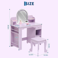 Coiffeuse Garvee pour enfants avec lumière LED et tabouret, réglable, MDF, violet, pour filles de 3 à 9 ans, salle de jeux