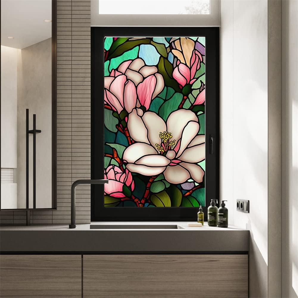 Film occultant pour fenêtres Garvee à motif floral, amovible, sans colle, pour salle de bain, bureau, salon, PVC, réutilisable