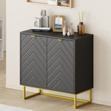 Buffet moderne Garvee 80 cm avec rangement, motif à chevrons, bois et métal, poignées dorées, idéal pour la salle à manger et l'entrée. - or