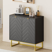 Buffet moderne Garvee 80 cm avec rangement, motif à chevrons, bois et métal, poignées dorées, idéal pour la salle à manger et l'entrée.