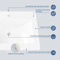 Lavabo encastré Garvee 21 x 18 pouces en céramique blanche avec trop-plein pour salles de bain compactes, étagère étendue, installation facile