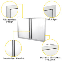 Porte d'accès pour barbecue Garvee 28 x 19 pouces, en acier inoxydable 304, double porte résistante aux intempéries, pour cuisine extérieure, couleur argent.