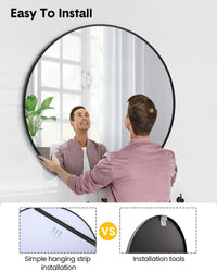 Miroir mural rond Garvee 24 pouces, cadre en métal noir, style moderne pour salon, salle de bain ou couloir
