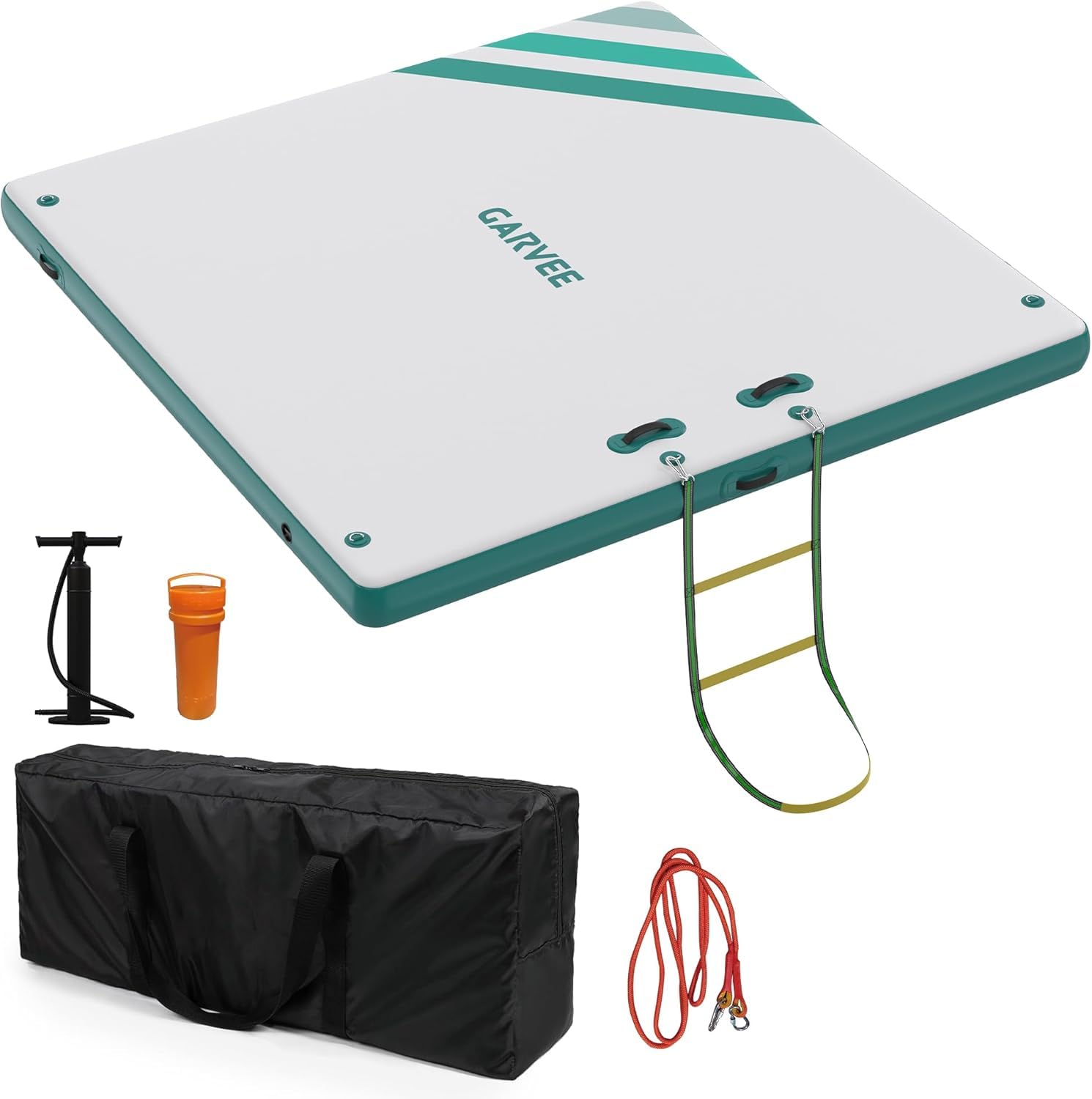 Garvee Plateforme Flottante Gonflable 244 x 183 cm avec Échelle Souple, Surface Antidérapante en PVC Résistant, pour Piscine et Plage